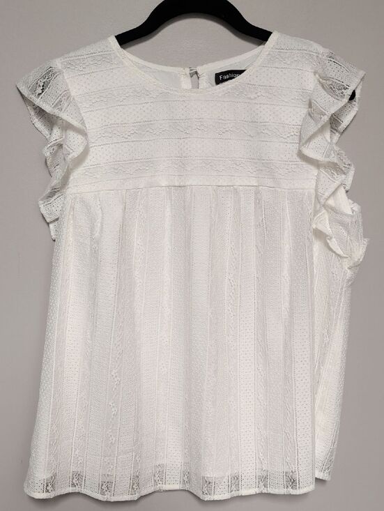 Tops - White Lace Flutter Sleeve Top